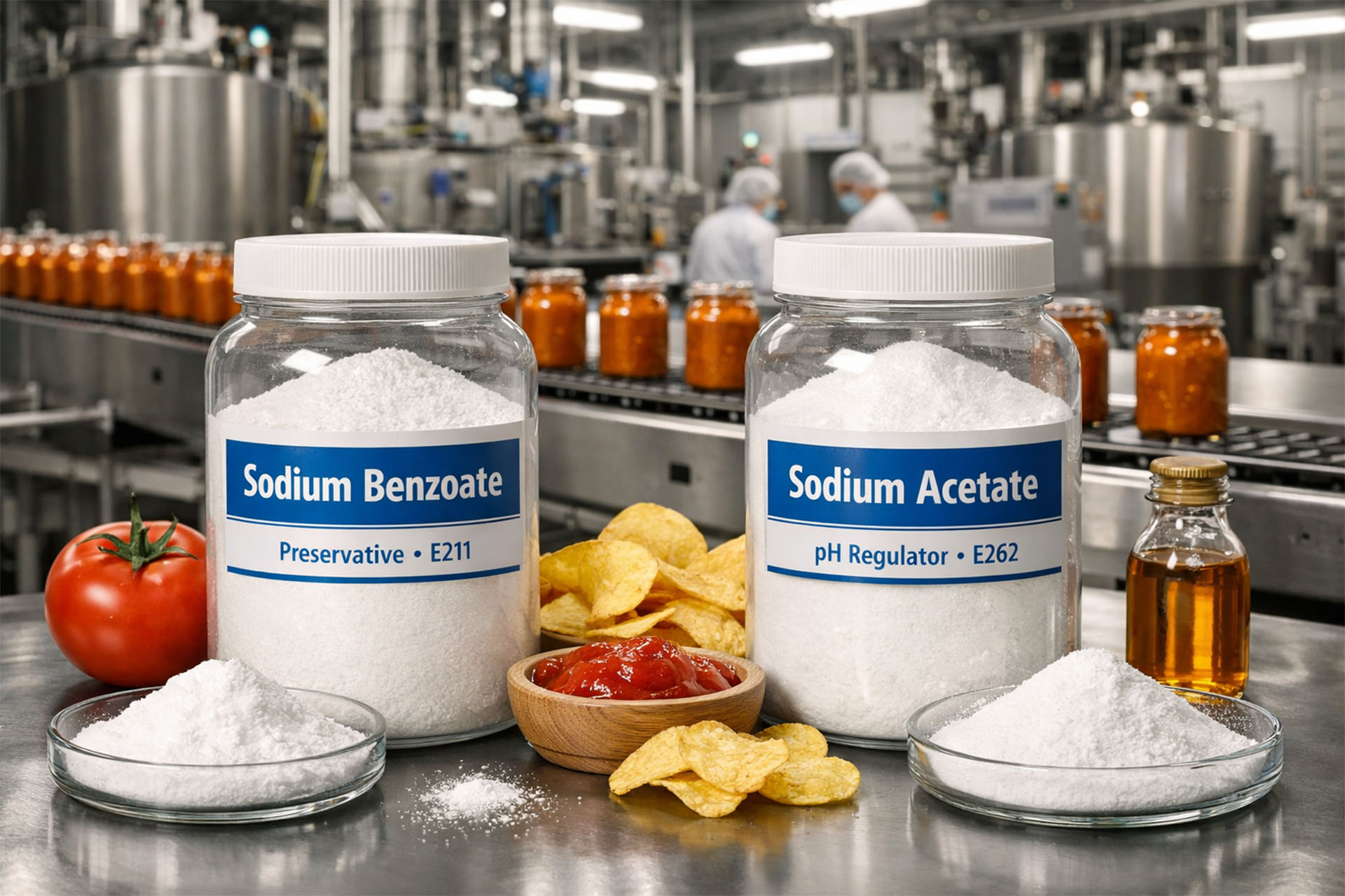 Sodium benzoate and anhydrous sodium acetate